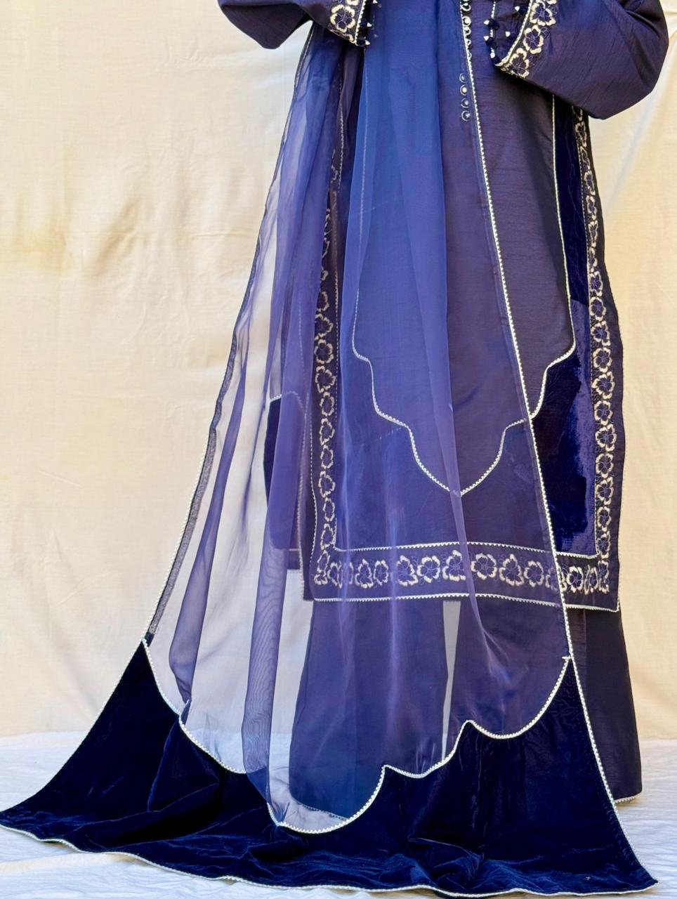 3 PIECE BLUE EMBROIDERED RAW SILK SUIT thumbnail 3